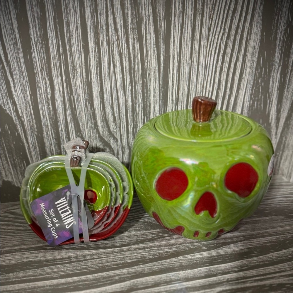 Poison Apple canister and matching measuring cups Disney